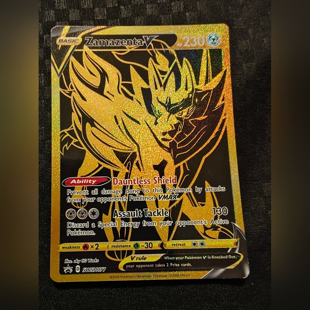 Pokemon Zamazenta V Trading Card - Gold and Black Holo Rare